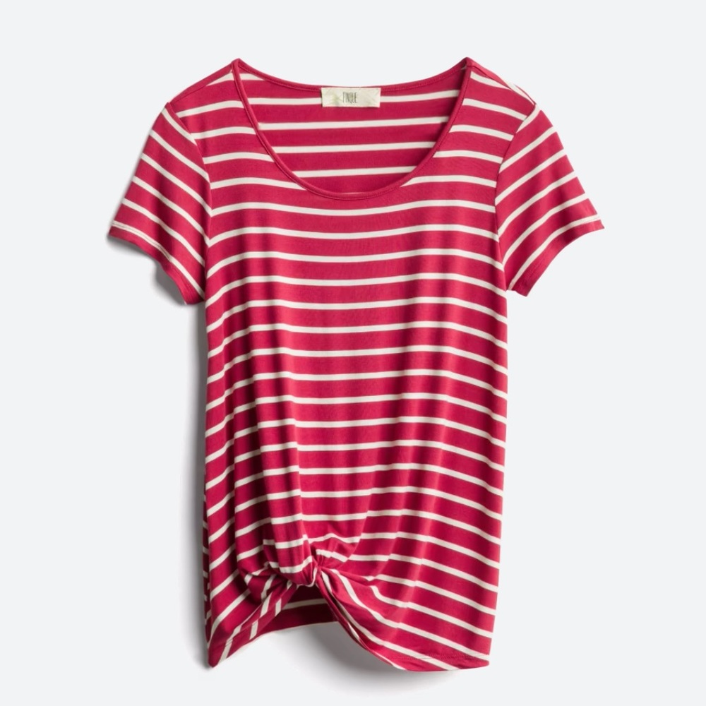 Minal Knot Front Knit, Scoop Neck, Red Striped Top